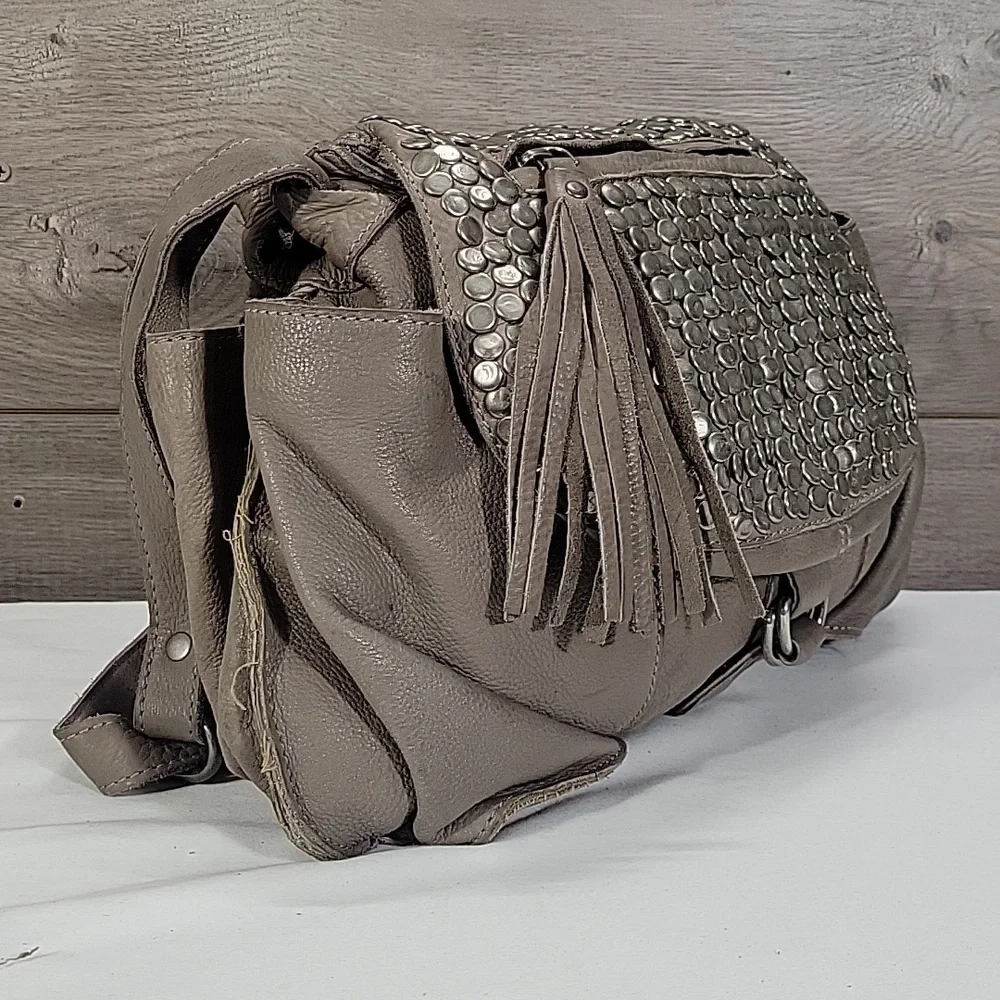 Cut & Paste for Anthropologie Studded Gray Leather Shoulder Bag